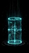 © hsa1 - Futuristic glowing blue cylinder with digital energy streams against a dark background, representing technology and data