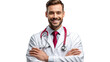 © เมืองทอง สิงห์แก้ว - The Doctor's Confidence: A well-groomed doctor, beaming with professionalism and genuine empathy, looks directly at the viewer, radiating trust and warmth, in this striking portrait.
