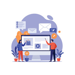 Teamwork concept with man and woman working on computer isolated on white background