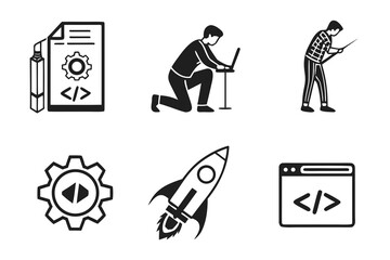 Collection of development and startup icons isolated on white background