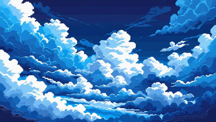 Wall Mural - Pixel Art Cloudscape Background, 8-bit Retro Sky Scene