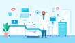 © Tri - Dentist in a Modern Clinic Illustration of Dental Office, Equipment, and Healthcare Professional