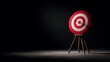 © Tanvir - Red and white bullseye target on a tripod stand against a dark background, emphasizing goal setting and focus, minimalistic design, inspiration, motivation, empty space for text. .