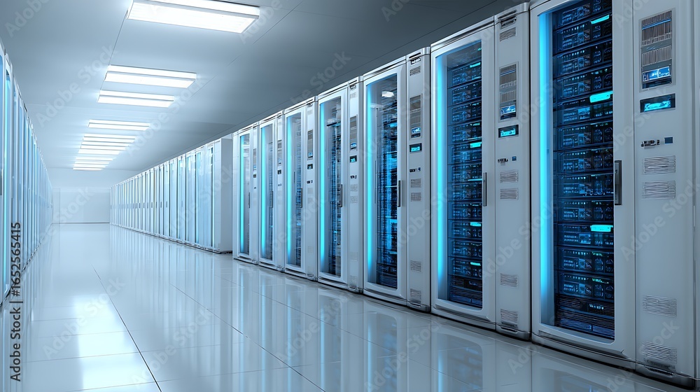 Server Room: Rows of computer servers in a high-tech data center for ...