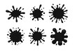 © Mario - Set of black paint splashes and ink blots. Messy liquid drip splatter collection. Grunge dirty stain shapes. Vector cartoon illustration graphic design elements on white.