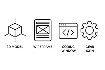 prototyping and mvp development line icon set. vector icons for software development stages: 3d mode