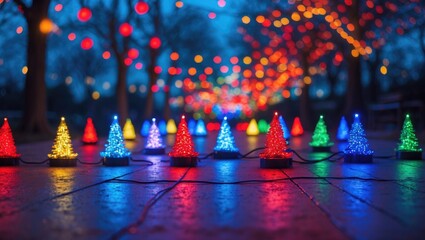 Wall Mural - Out-of-focus colorful Christmas illumination