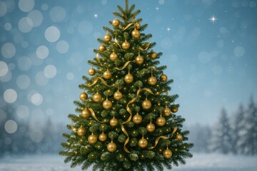 Wall Mural - holiday pine tree with soft silver glow background - stock image