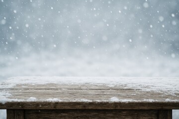 Wall Mural - a frosty setting showcasing a weathered table blanketed with snow