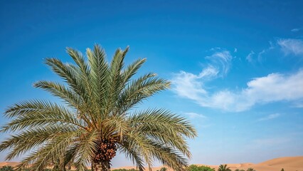 Wall Mural - date palm laden with fruit under a bright sky in a desert oasis