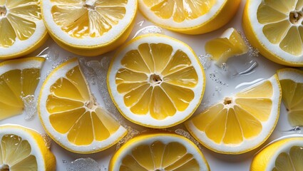 Wall Mural - Fresh lemon wedges displayed against a patterned backdrop