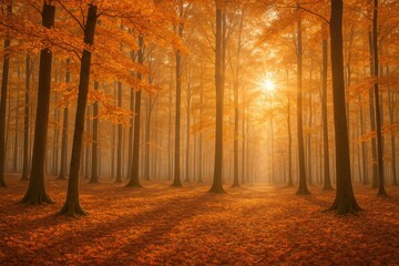 Wall Mural - Autumnal forest landscape and scenery