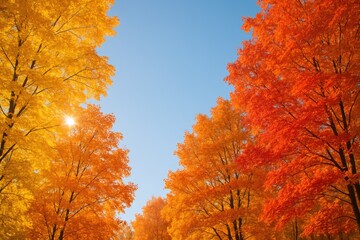 Wall Mural - bright fall scene featuring vivid leaves and a picturesque tree background