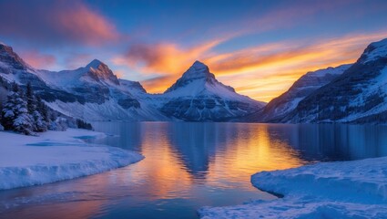  Golden hour lighting illuminating a prominent mountain summit at sunset