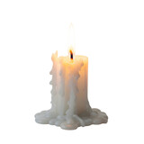 Melting white candle with flame isolated on transparent background