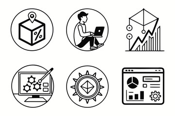 Set of business and finance icons isolated on white background in line style