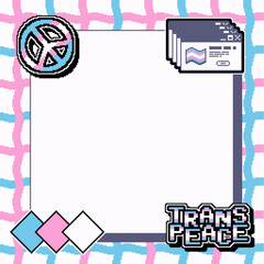 Wall Mural - Transgender Peace Pixel Art Style Frame with Decorations in Pink and Blue Motifs