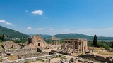 Scenic views of an ancient archaeological site near a river