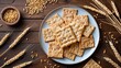 © vxnaghiyev - Homemade crispbread arranged on a dish alongside wheat on a wooden table