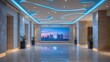 © Alamin - Modern hotel lobby with futuristic ceiling lighting and cityscape display