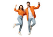 © Shamim Akhtar - Joyful young couple celebrating success isolated on transparent background
