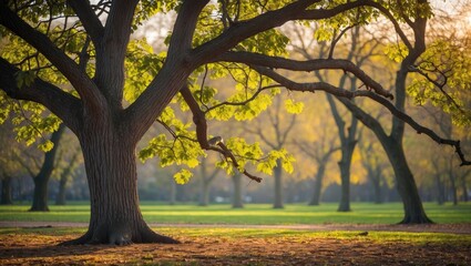 Wall Mural - Large tree standing prominently in a park setting