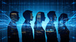 © SBD - Silhouettes against digital cityscape business people