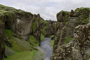 Canvas Print - beautiful view of fjadrargljufur canyon in summer, iceland.