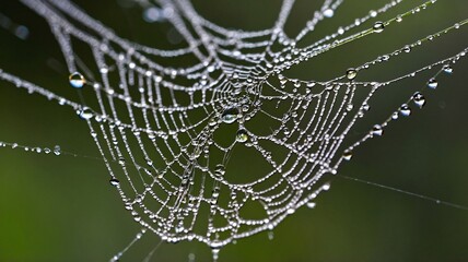 A delicate spider web adorned with shimmering droplets, capturing the beauty of nature's intricate designs.