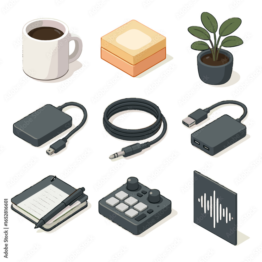Editing usb plant bundle poster icon mini vector icons sound sticky ...