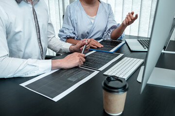 Team of Developer programmer working on coding program software computer in office, Writing website and development database technology