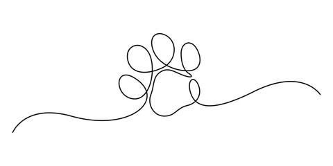 Naklejka na meble Continuous one line drawing of cat paw pad, Single line drawing of a dog paw print in minimalist vector outline style, isolated on white background. Pro vector
