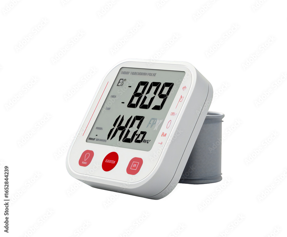 Digital wrist blood pressure monitor isolated on transparent background