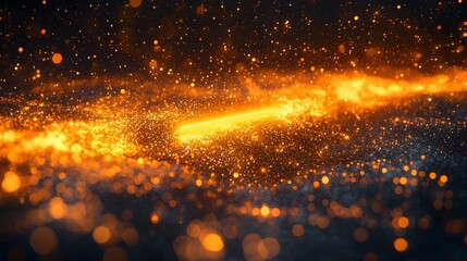 Wall Mural - Glowing golden progress bar slowly filling up surrounded by shimmering digital particles