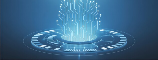 Futuristic Digital Data Stream Flowing From A Circular Platform