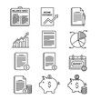 © yahya - Collection of financial documents and business icons, including balance sheets, income statements, and charts.