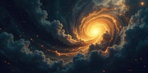 Wall Mural - Cosmic Swirl of Inky Black and Gold Abstract Texture Representing Divine Mystery