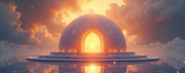 Wall Mural - Serene, ethereal dome structure bathed in soft, golden light; symbolic of spiritual awakening and inner peace Perfect for meditation, yoga, and mindfulness themes , cosmic, spiritual growth, moon