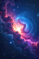 Wall Mural - Vast, swirling nebulae painted across a deep azure sky, a celestial tapestry of cosmic dust and gas Perfect for astronomy, science fiction, fantasy, and space-themed projects , magical, mystery