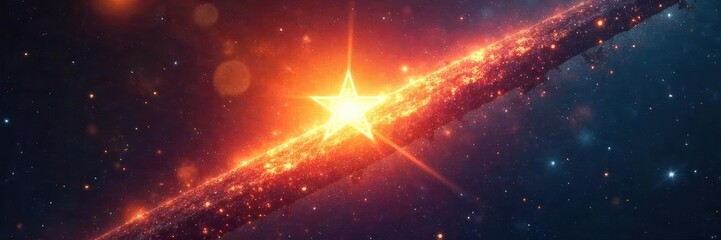 Wall Mural - A lone star, blazing bright, emits powerful energy beams, fiercely defending its celestial territory against unseen foes Cosmic battle, galactic warfare, stellar combat are implied , star, power