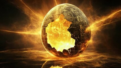 Wall Mural - glowing egg with cracked shell on dark background, digital abstract art with energy and light effect