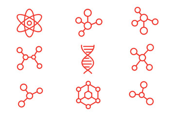 Wall Mural - Molecule icon vector illustration. Symbol of science, nuclear physics, scientific research, education, electrons, proton sign vector. Symbol of Molecule line icon vector isolated on white background.