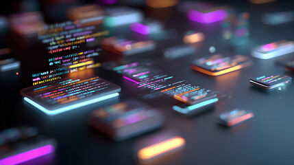 Programming, coding, development concept. Code, HTML, php web programming source code. 3d rendering Stock Illustration