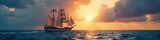 A majestic Victoria-era ship sails freely on a vast, open ocean under a dramatic sky; evoking themes of liberty and exploration , vintage, historical, stormy