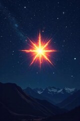 Wall Mural - A single, brightly shining star dominates a dark night sky, radiating light and cosmic energy Perfect for concepts of hope, dreams, ambition, leadership, and celestial wonder , nebula, star, glow