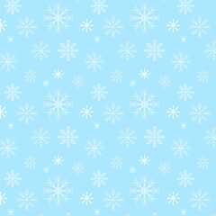 Wall Mural - Snowflake seamless pattern.White snowflakes repeat pattern isolated on light blue background.Christmas, winter background wallpaper.