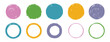 © Yanka - Scribble grunge circle vector frame set. Hand drawn rough colorful scribble round line. Crayon brush stroke scribble frame. hand drawn doodle circle set.