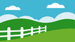 © Dalia - Minimalist vector landscape with a white fence running along green field
