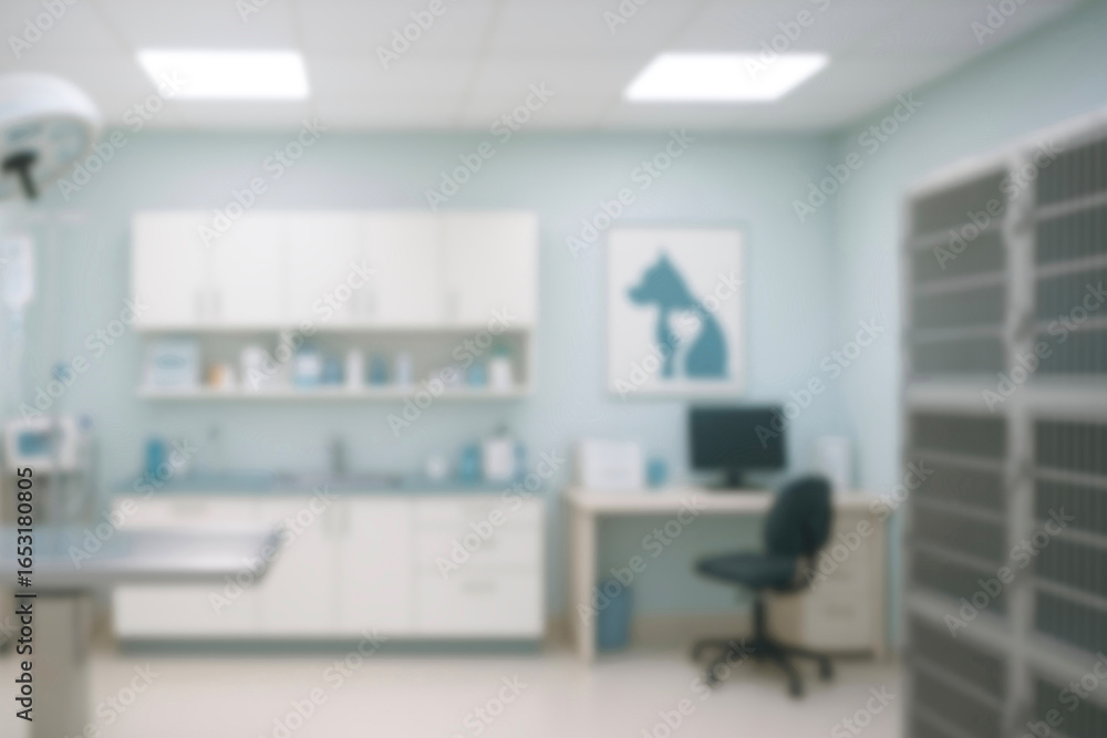Modern veterinary clinic interior with exam table and equipment, clean ...