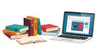 © DigitalStock - online education with laptop and books illustrating e-learning for students studying at home representing digital resources and traditional learning methods suitable for educational websites.